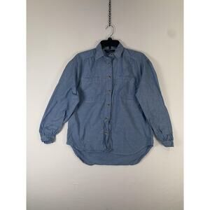 Ashleigh Morgan Shirt Womens Medium Blue Chambray Button Front Long Sleeve Top